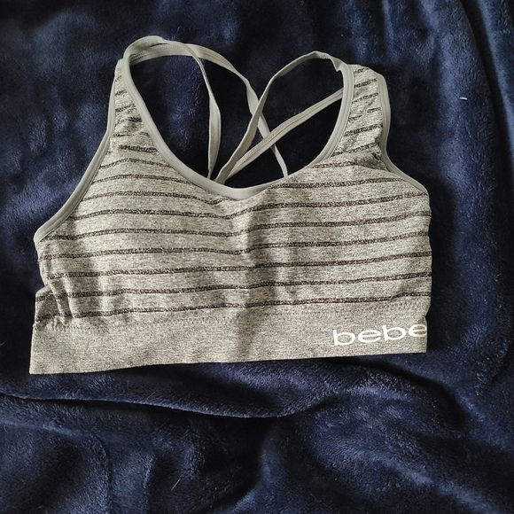 Bebe Gray Black Workout Sports Bra 1x Cup D-E - Picture 6 of 12